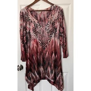 One World Live & Let Live Embellished 1/4 Sleeve Lace Bottom Blouse Size 3x